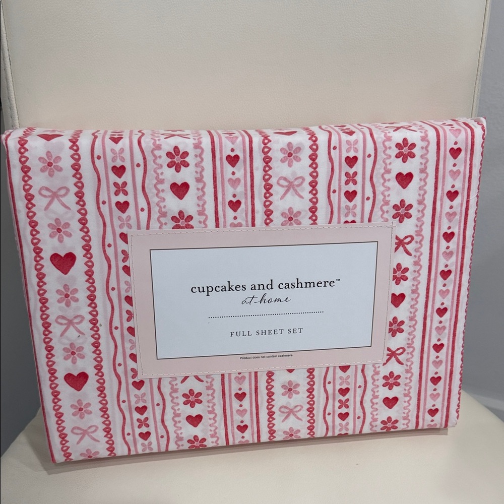 Cupcakes & Cashmere Love Crazy Stripe White/Pink Hearts/Bows Full Sheet Set